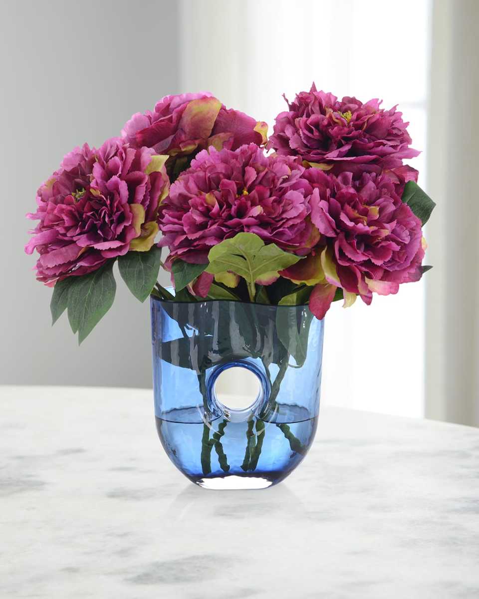 Raspberry Hase 15" Faux Floral Arrangement in Glass Container